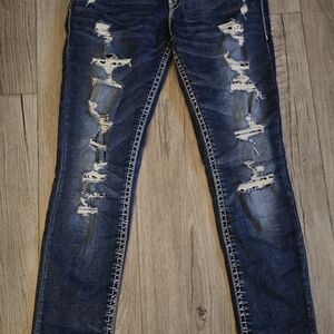 Silver Jeans Dark Blue Distressed Skinny Jeans 30W/31L